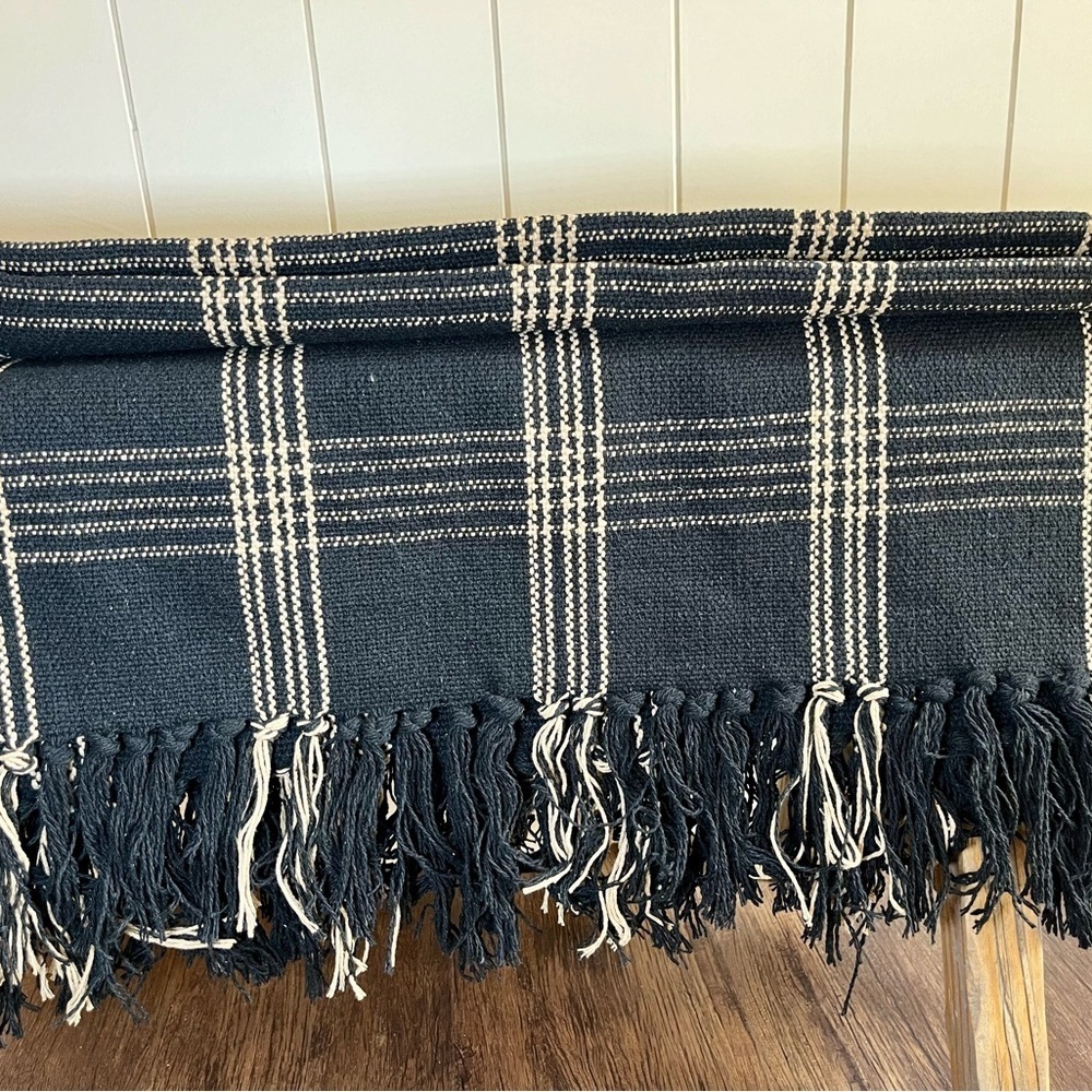 Creative -co op Blanket Black w/Cream Vertical Stripe elegant sku20 - Picture 3 of 4